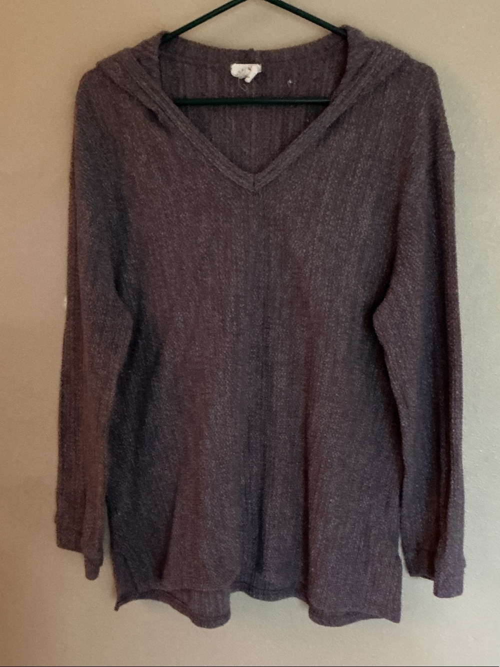Women's V-Neck Hooded Sweater in Heather Plum by Fantastic Fawn.